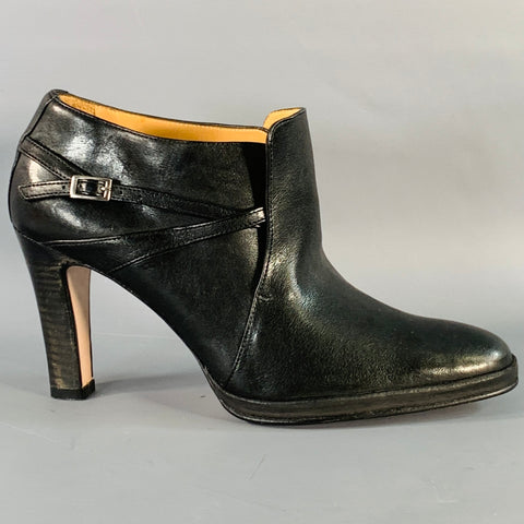 ATELIER VOISIN Size 10 Black Leather Stacked Heel Buckle Ankle Booties