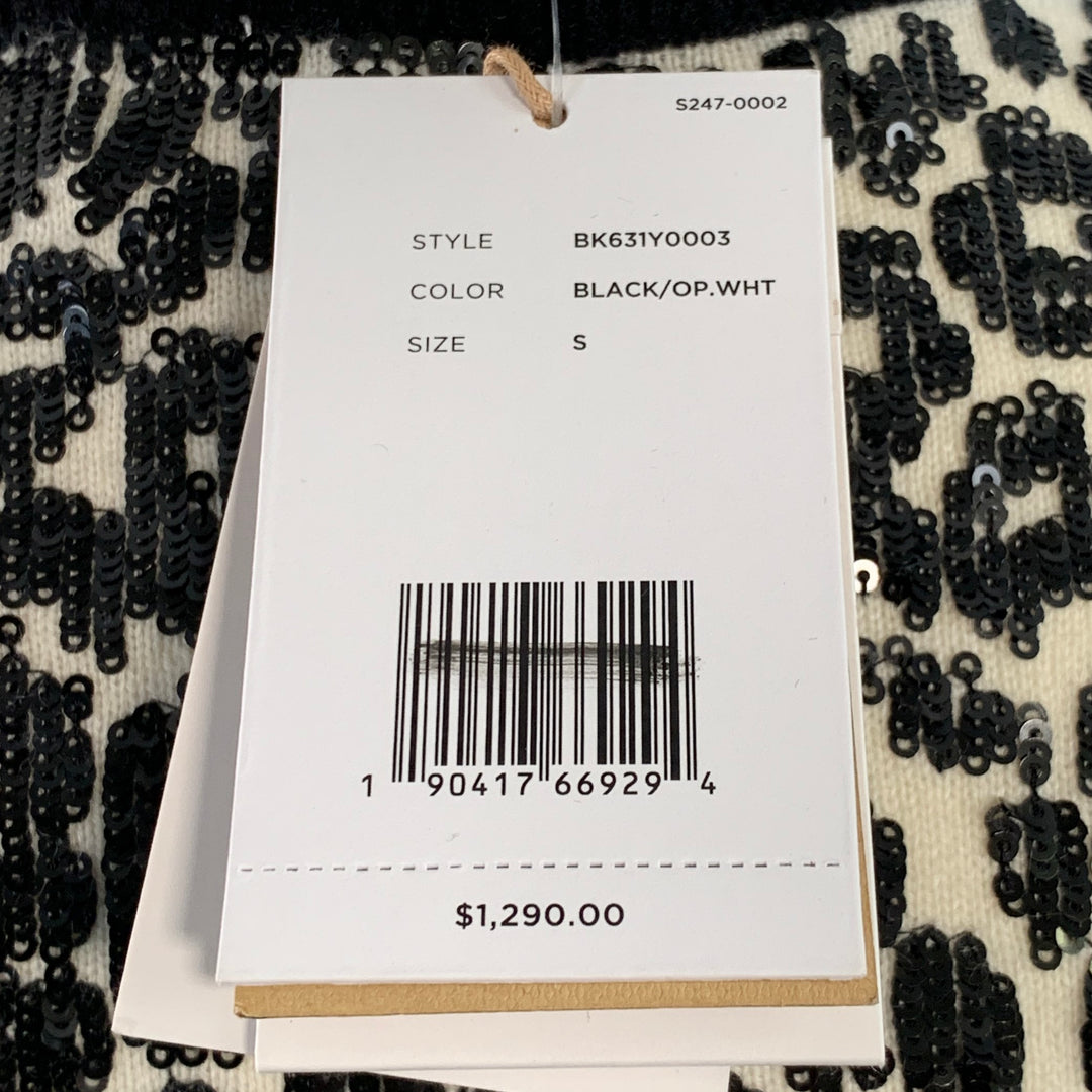 MICHAEL KORS COLLECTION Size S Black White Cashmere Sequined Animal Print Dress Top