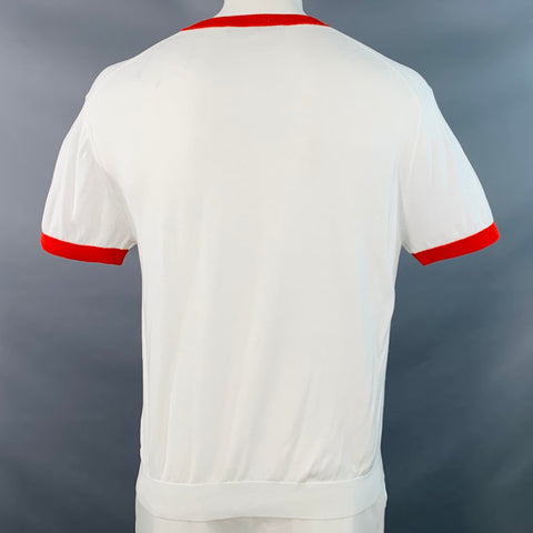 MR TURK Taille XL T-shirt Ringer en coton tricoté multicolore arc-en-ciel blanc