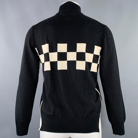 MARNI Size S Black Cream Checkered Wool 1/4 Zip Pullover