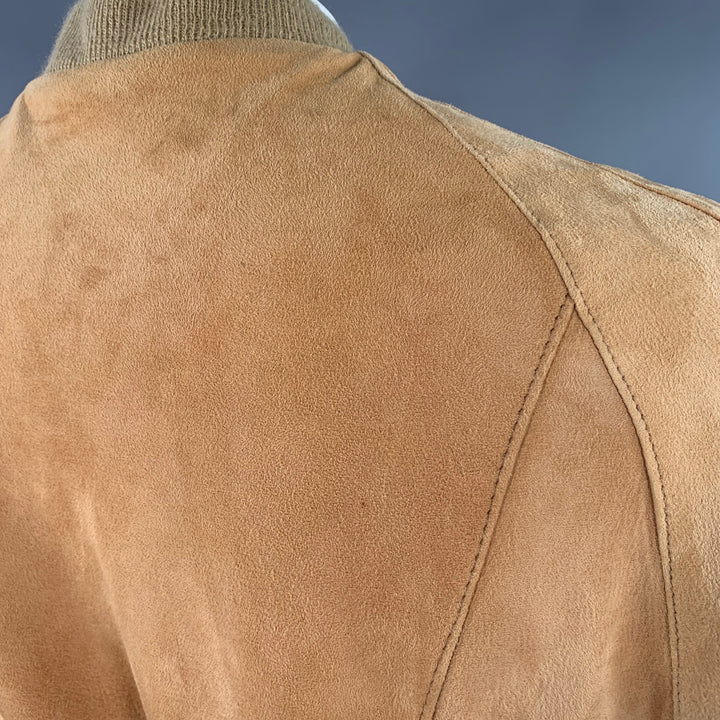 SAKS FIFTH AVENUE Vintage Size 44 Beige Suede Bomber Jacket