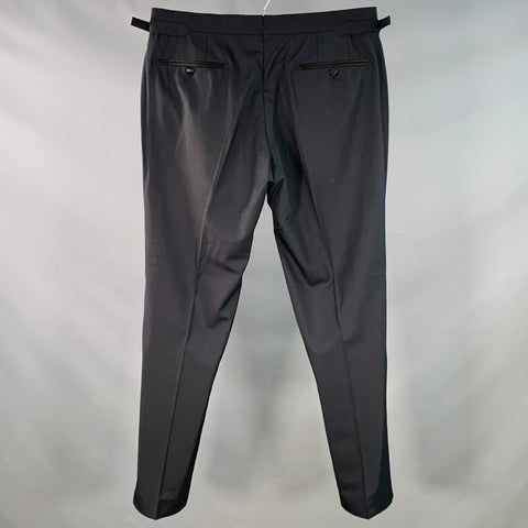 TOM FORD Size 36 Navy Black Wool Flat Front Side Tabs Zip Fly Dress Pants