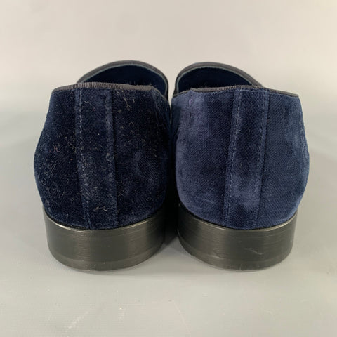 BURBERRY Size 9.5 Navy Monogram Velvet Slip On Loafers