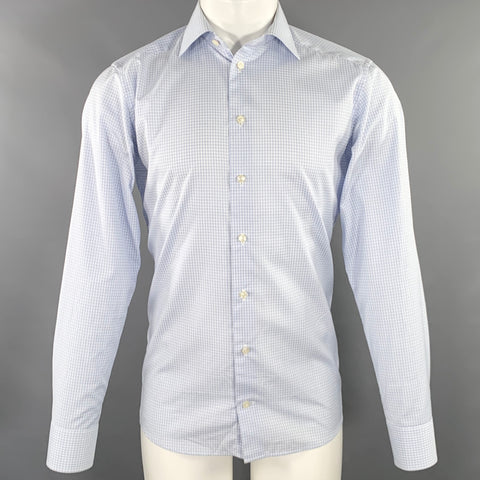 Chemise ETON en coton à carreaux bleu clair et blanc, taille S, col italien, manches longues