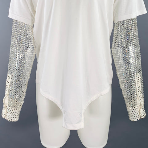 BURBERRY Size XS White Embellishment Cotton Crew Neck Pullover