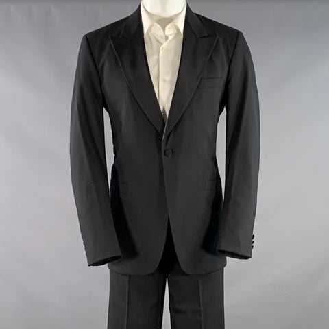 BROOKS BROTHERS Size M Black Peak Lapel Single Button Tuxedo