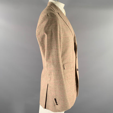 SID MASHBURN Size 44 Brown Pink Window Pane Wool Cotton Sport Coat
