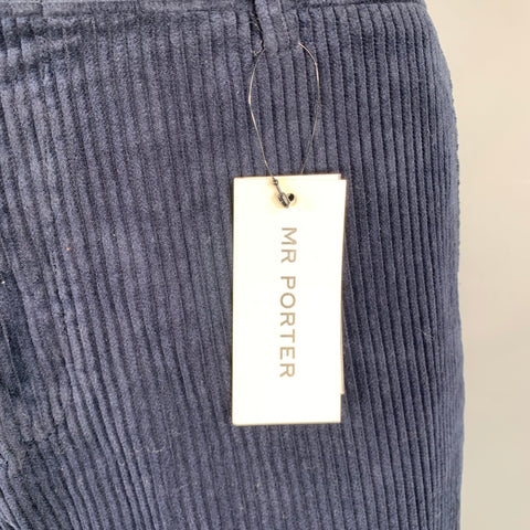 MR. PORTER Size 38 Navy Blue Corduroy Cotton Zip Casual Pants