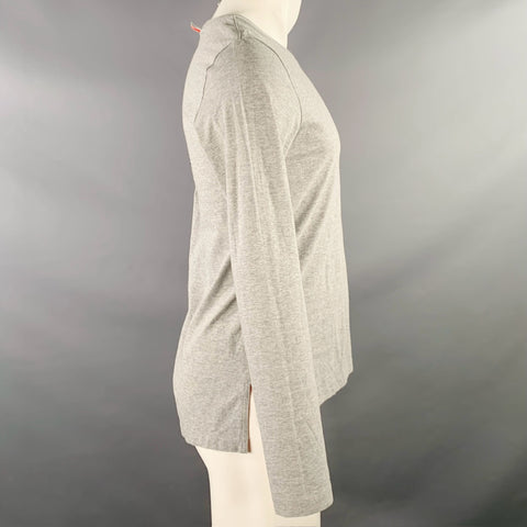 THOM BROWNE Taille S T-shirt gris en coton à col rond et manches longues