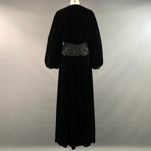 NIEMAN MARCUS Size S Black Rayon Blend Beaded Open Front Long Gown Evening Dress