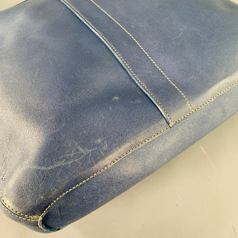 COACH Vintage Blue Contrast Stitch Leather Crossbody Handbag