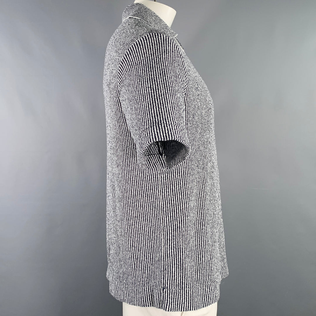 TODD SNYDER Size L Black White Stripe Cotton Blend Open Collar Polo