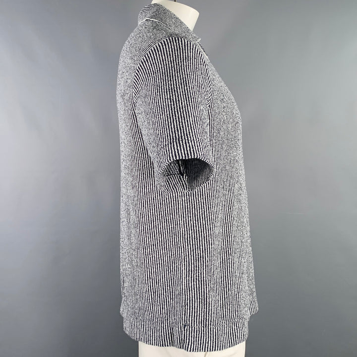 TODD SNYDER Size L Black White Stripe Cotton Blend Open Collar Polo