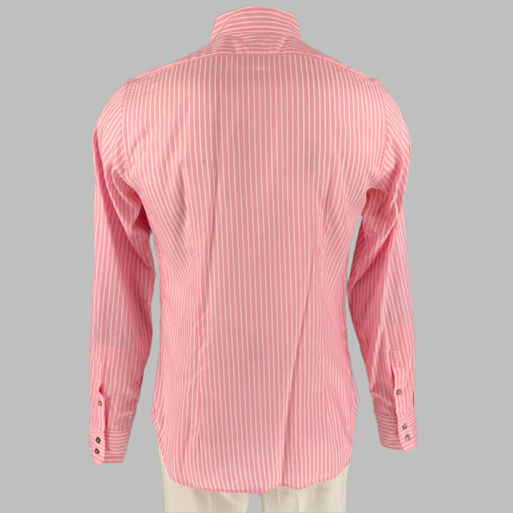 JIL SANDER Size 42 Pink White Stripe Cotton Button Down Collar Long Sleeve Shirt