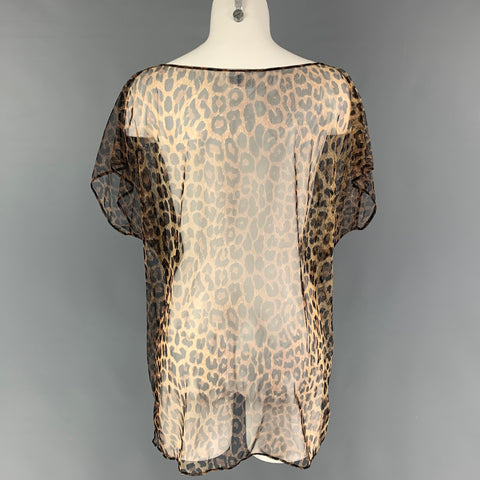 LA PERLA Size M Black Brown Polyamide Animal Print Boat Neck Casual Top