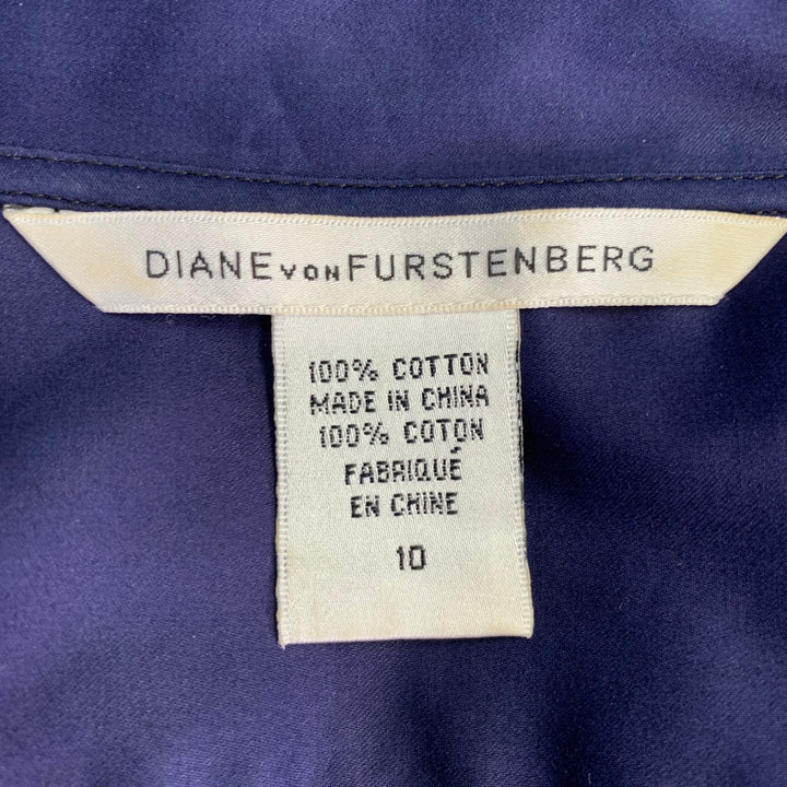 DIANE VON FURSTENBERG Size 10 Gaines Purple Blue Cotton Pleated Wrap Casual Top