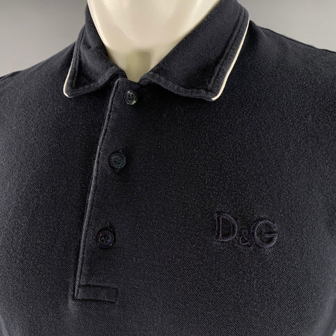 D&G by DOLCE & GABBANA Size S Navy Piped Collar Polo