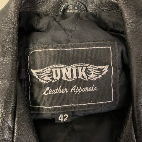 UNIK Size 42 Black Leather Moto Racer Jacket