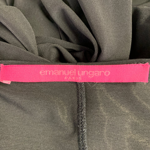 EMANUEL UNGARO Size XS Black Rayon Blend Ruffled Midi Cocktail Dress