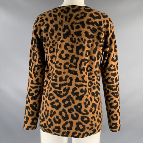 SAKS FIFTH AVENUE Size S Brown Black Cashmere Animal Print Pullover