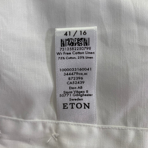 ETON Size L White Cotton Linen Long Sleeve Shirt