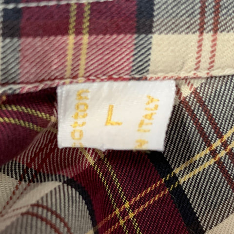BRIONI Size L Burgundy Tan Tartan Cotton Button Down Long Sleeve Shirt