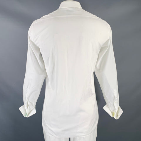 BRIONI Size L White Stripe Cotton Button Up Long Sleeve Shirt