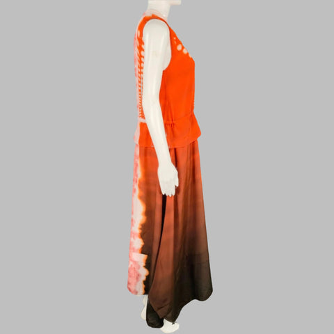 ALTUZARRA Size 2 Penelope Orange Brown Tie Dye Sleeveless Asymmetrical Hem Dress