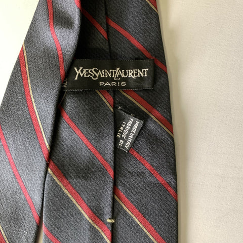 YVES SAINT LAURENT Navy Red Diagonal Stripe Silk Tie