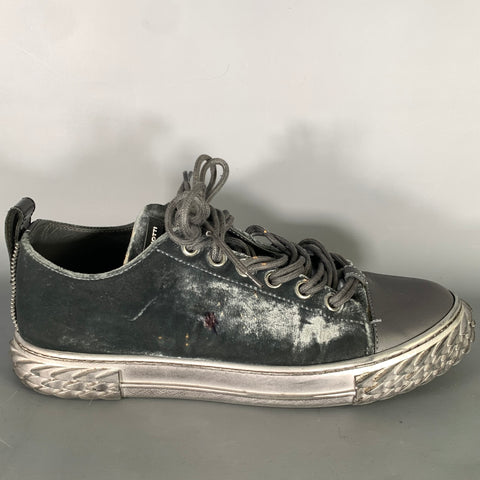 GIUSEPPE ZANOTTI Size 11 Charcoal Silver Velvet Low Top Sneakers