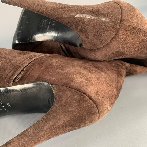 BARNEY'S CO-OP Size 9 Brown Suede Calf High Platform Stiletto Boots