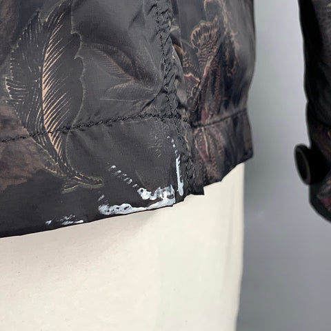 ETRO Size XL Black Tan Floral Polyamide Epaulettes Jacket