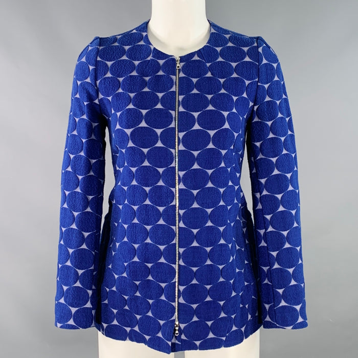 MARNI Size 2 Blue Grey Cotton Blend Dots Jacquard Collarless Jacket Blazer