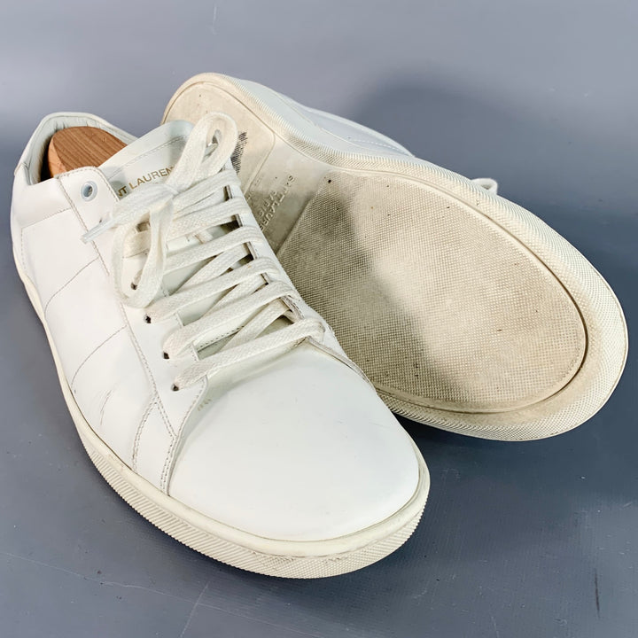 SAINT LAURENT Size 15 White Leather Low Top Lace-Up Sneakers