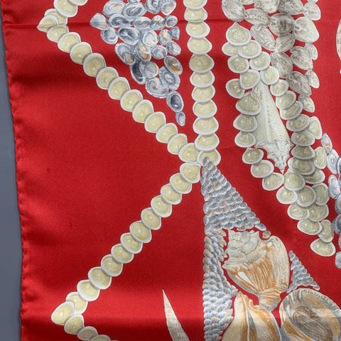 HERMES Red Gold Print Silk Scarves