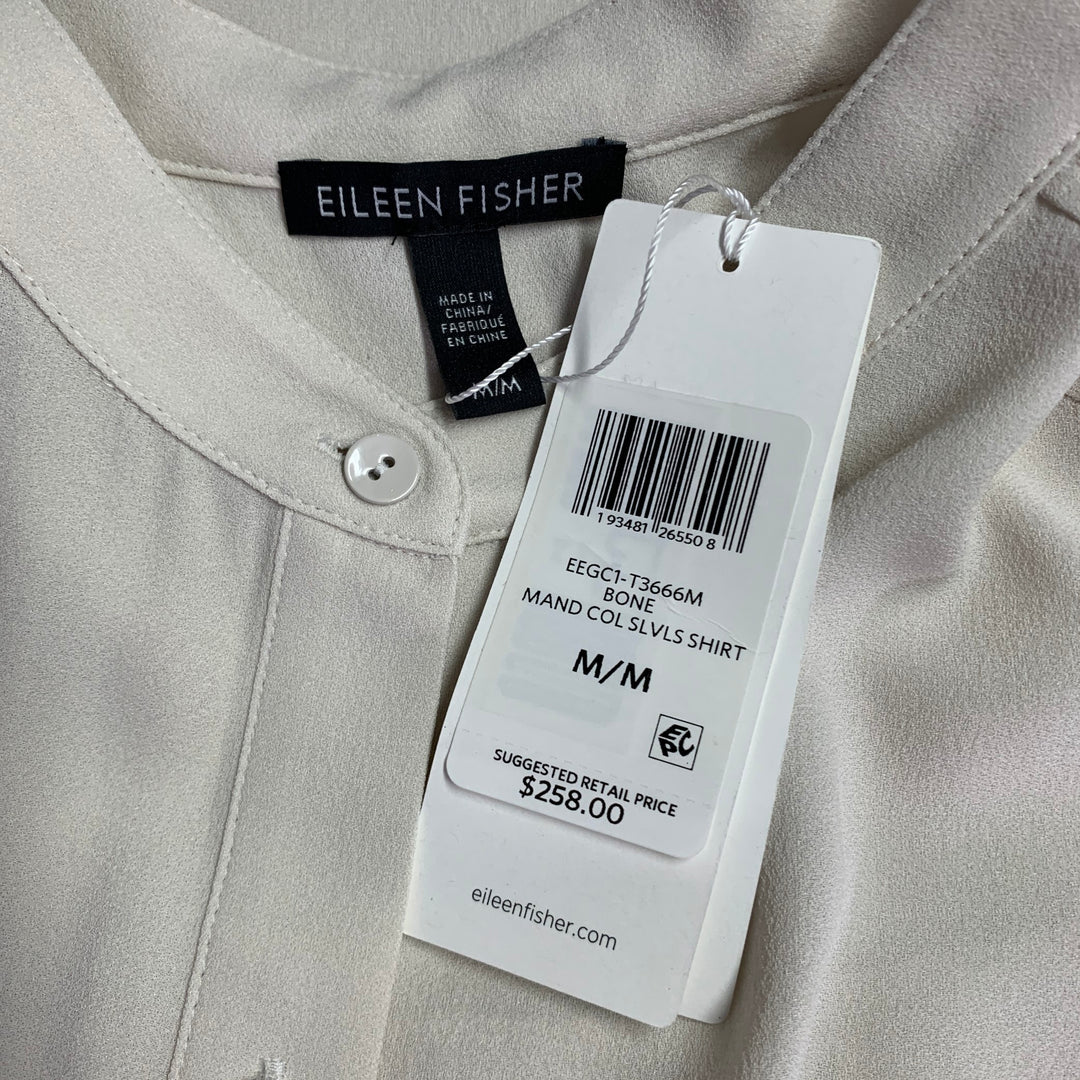 EILEEN FISHER Size M Beige Silk Crepe Sleeveless Collarless Dress Top