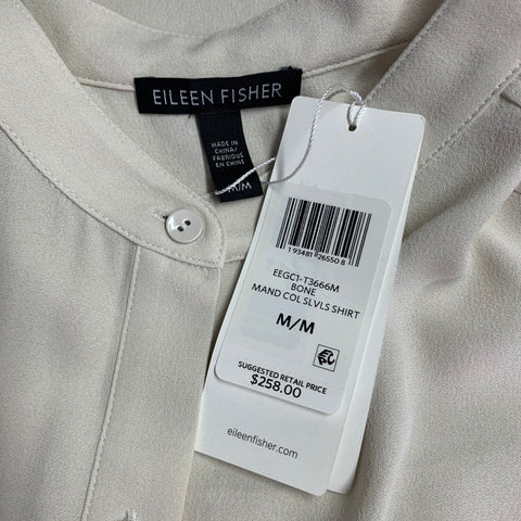 EILEEN FISHER Size M Beige Silk Crepe Sleeveless Collarless Dress Top