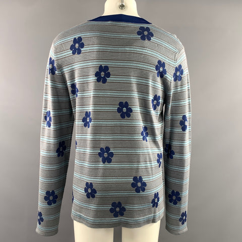 MARNI Size M Grey Blue Floral Cotton Crew Neck Pullover