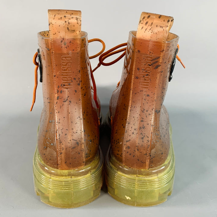 MELISSA x VIKTOR & ROLF Size 11 Brown Yellow Dots Acetate Lace-Up Ankle Boots