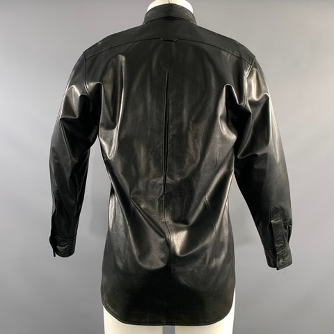 PAUL SMITH Size M Black Leather Button Down Long Sleeve Shirt