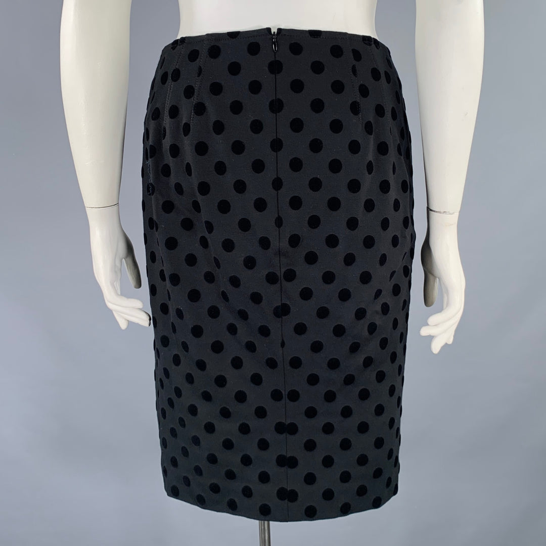 AKRIS Size 10 Black Viscose Blend Polka Dot Pencil Skirt