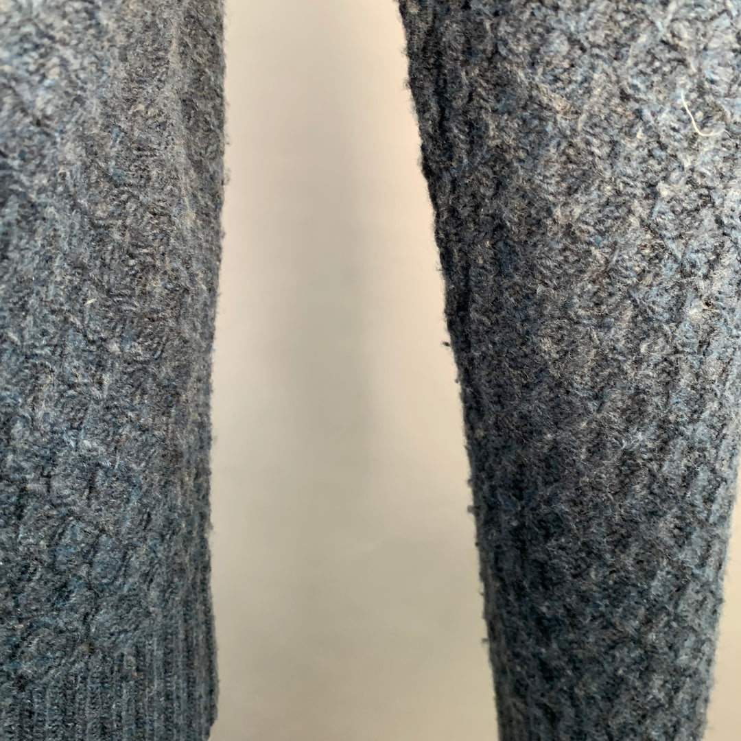 CIRCOLO Size M Blue Grey Diamond Cable Knit Merino Wool Crew Neck Sweater