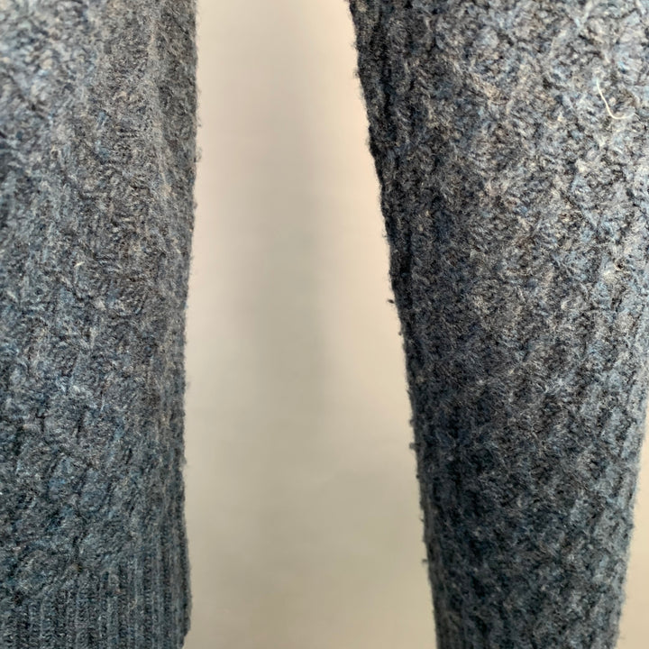 CIRCOLO Size M Blue Grey Diamond Cable Knit Merino Wool Crew Neck Sweater