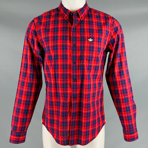 DOCKERS Camisa de manga larga con botones de algodón a cuadros rojo marino talla M