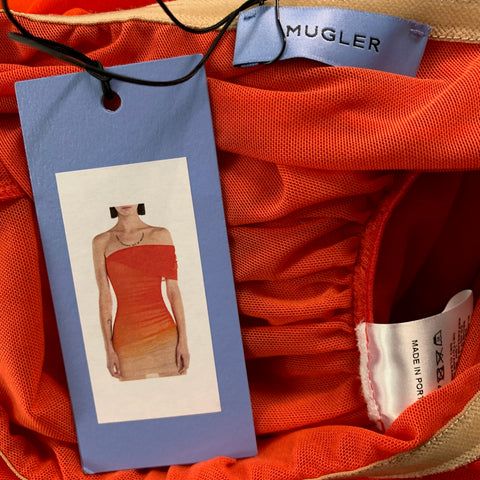 MUGLER Size 2 Orange Yellow Polyamide Blend Ombre Body-Con Mini Cocktail Dress