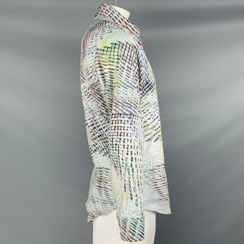 ROBERT GRAHAM Talla L Camisa de manga larga con botones de algodón con estampado multicolor blanco