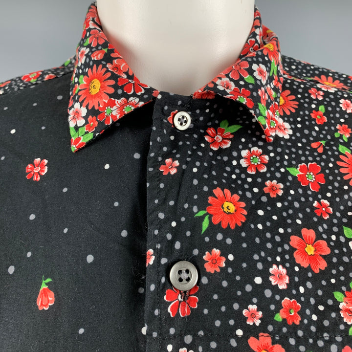 ENGINEERED GARMENTS Size S Black Red Cotton Floral Short Sleeve Casual Top