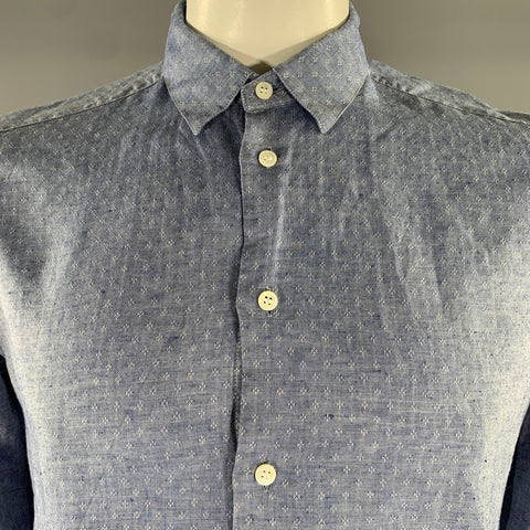 BARENA Size XL Blue White Geometric Cotton Long Sleeve Shirt