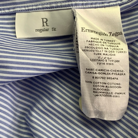 ERMENEGILDO ZEGNA Size L Blue White Stripe Cotton Long Sleeve Shirt