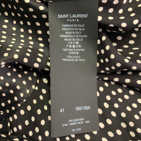 SAINT LAURENT Size M Black White Polka Dot Silk Hidden Buttons Long Sleeve Shirt